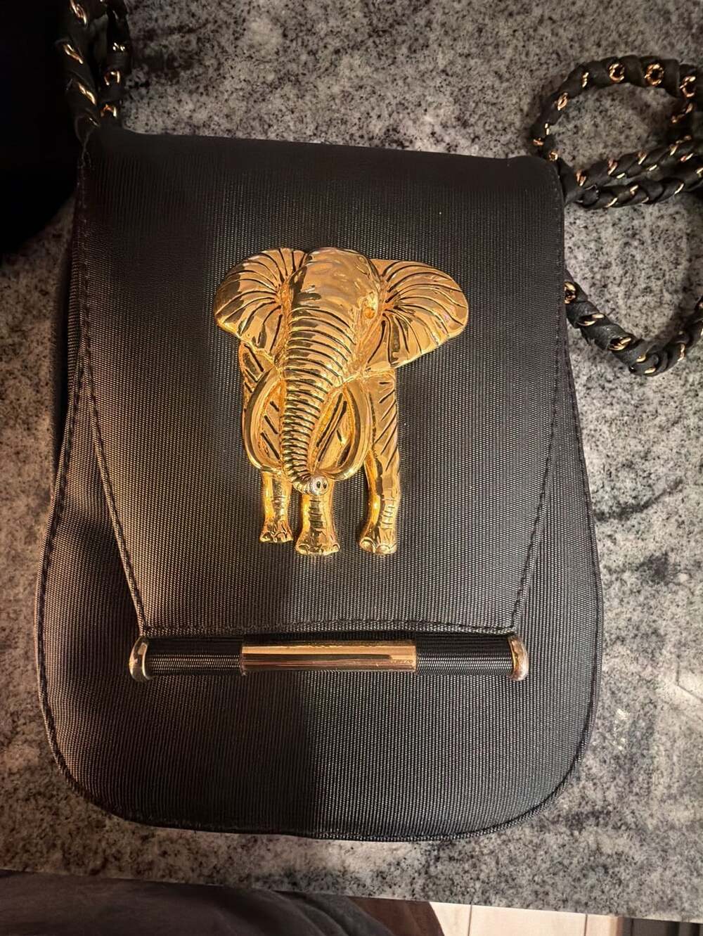 Vintage 1990’s Nima Black Gold Elephant Accent Crossbody Bag Handbag